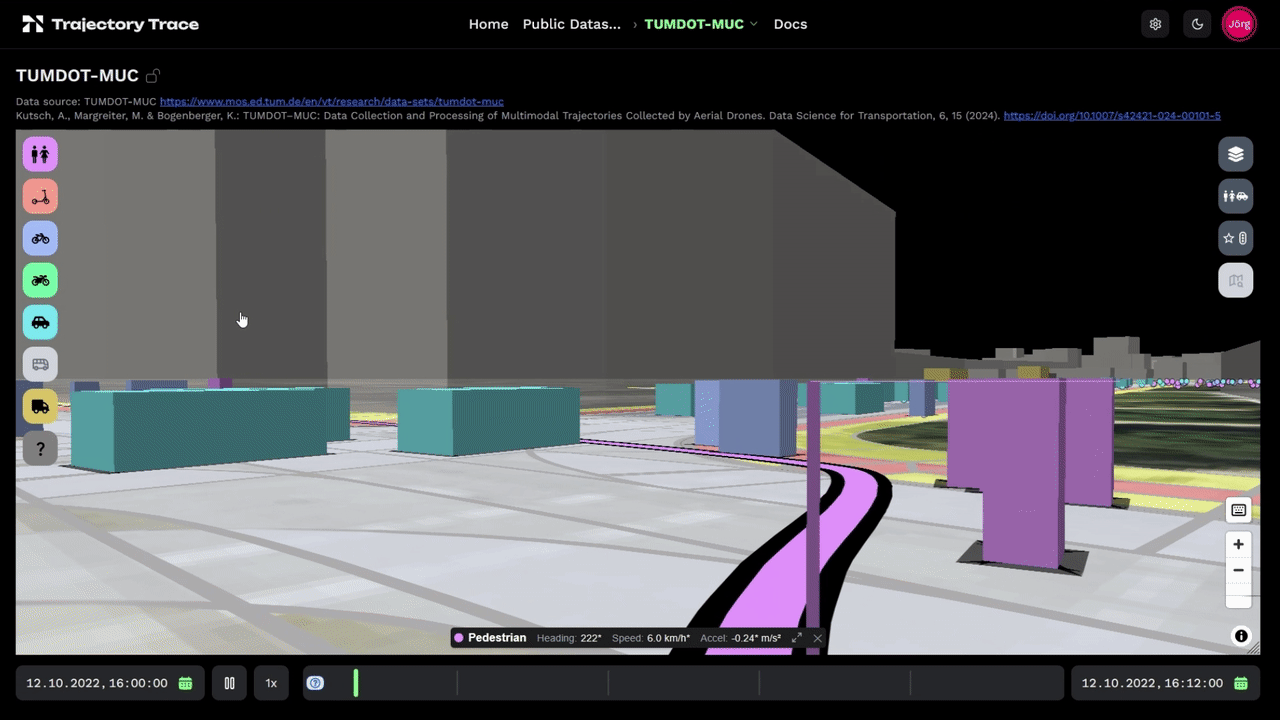 Follow me, Ego View und Wiedergabesteuerung in Trajectory Trace